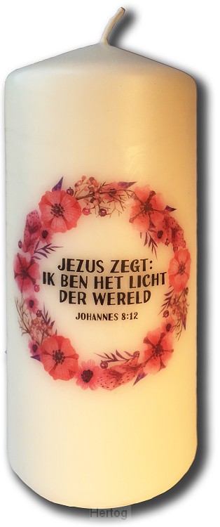 Jezus zegt: Ik ben het Licht der wereld - stompkaars ivoor