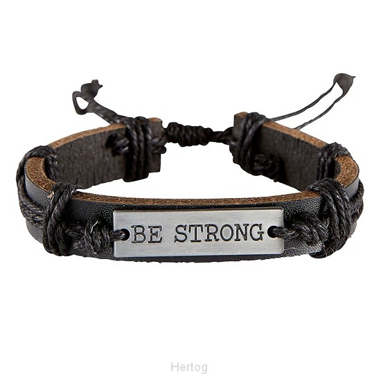 Armband leer met tekst Be strong