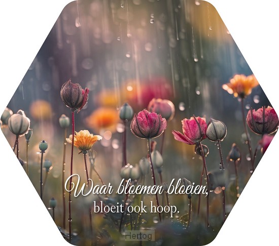 Waar bloemen bloeien, bloeit ook hoop - tekstbord honingraat small
