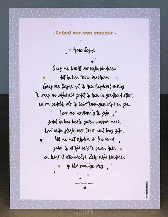 Gebed van een moeder - grijs tekstbord A5