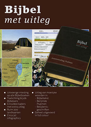 Bijbel met uitleg 170x240 mm, flexibele band in luxe doos, goudsnede, bruin