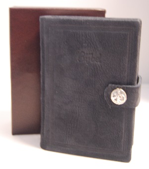 HSV micro nubuck blauw zilveren drukknop - geloof hoop liefde