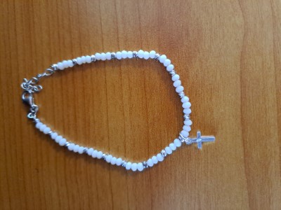 Armband zilver - kruisje ecru