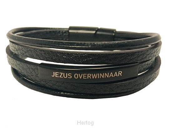 Jezus overwinnaar - armband leer