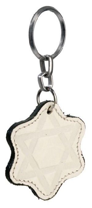 Davidster - sleutelhanger leer wit