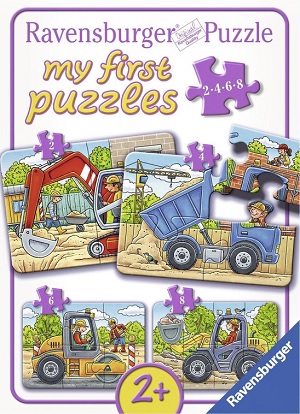 Bouwvoertuigen - 4 puzzels 2-4-6-8 stukjes
