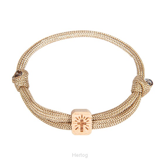 Kruis - textielarmband met houtelement