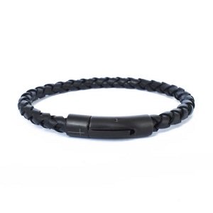 Leren herenarmband - gevlochten - smal
