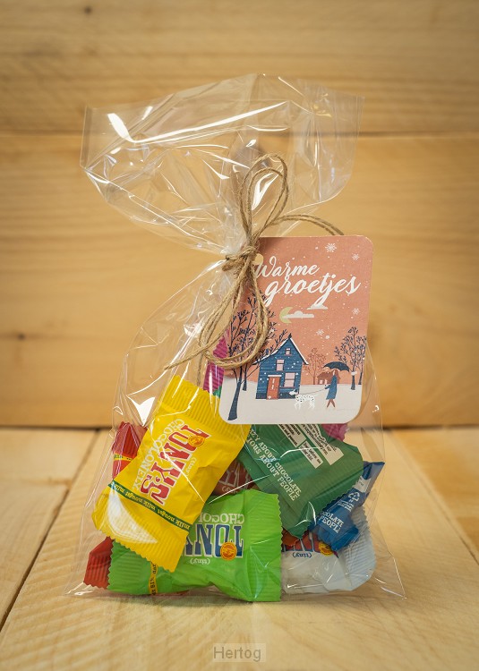 Warme groetjes - zakje chocolaatjes