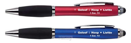 Geloof hoop liefde - balpen softtouch blauw