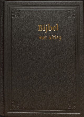 Bijbel met uitleg - middenmaat, bruin leren band, goudsnee, in cassette