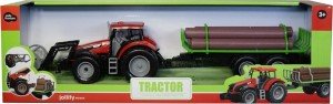 JollyVroom rode tractor met aanhanger voor boomstammen