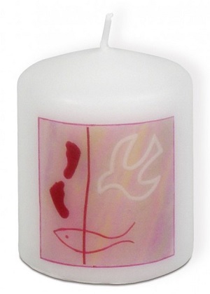 Doopkaars roze - duif 6 cm.