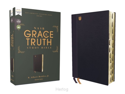 NASB, The Grace and Truth Study Bible, Leathersoft, Navy, Red Letter, 1995 Text, Thumb Indexed, ...
