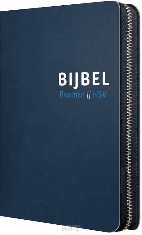 Bijbel Psalmen blauw leer met zilversnee, rits en duimgrepen - met koker