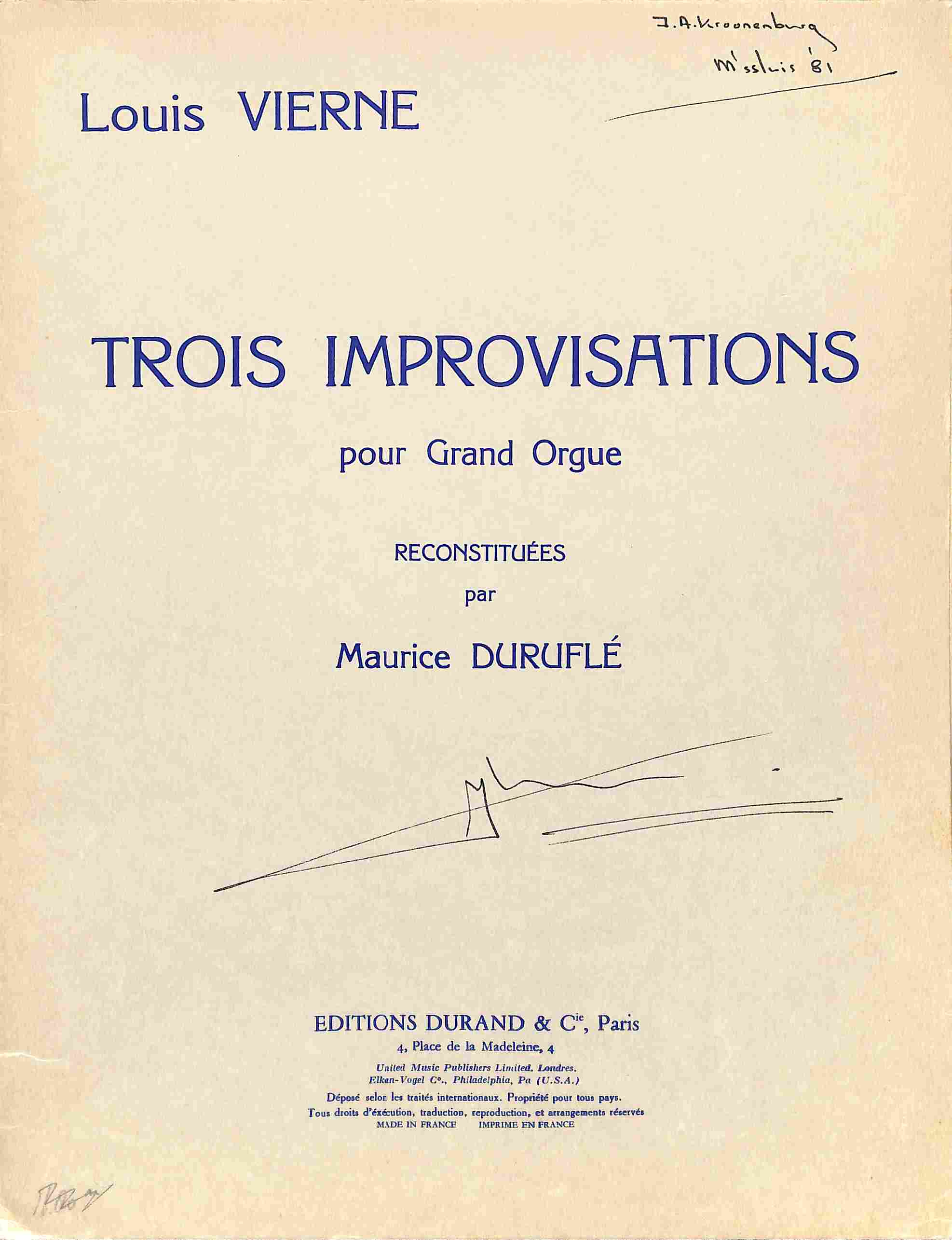 Trois improvisations - Tweedehands notenschrift