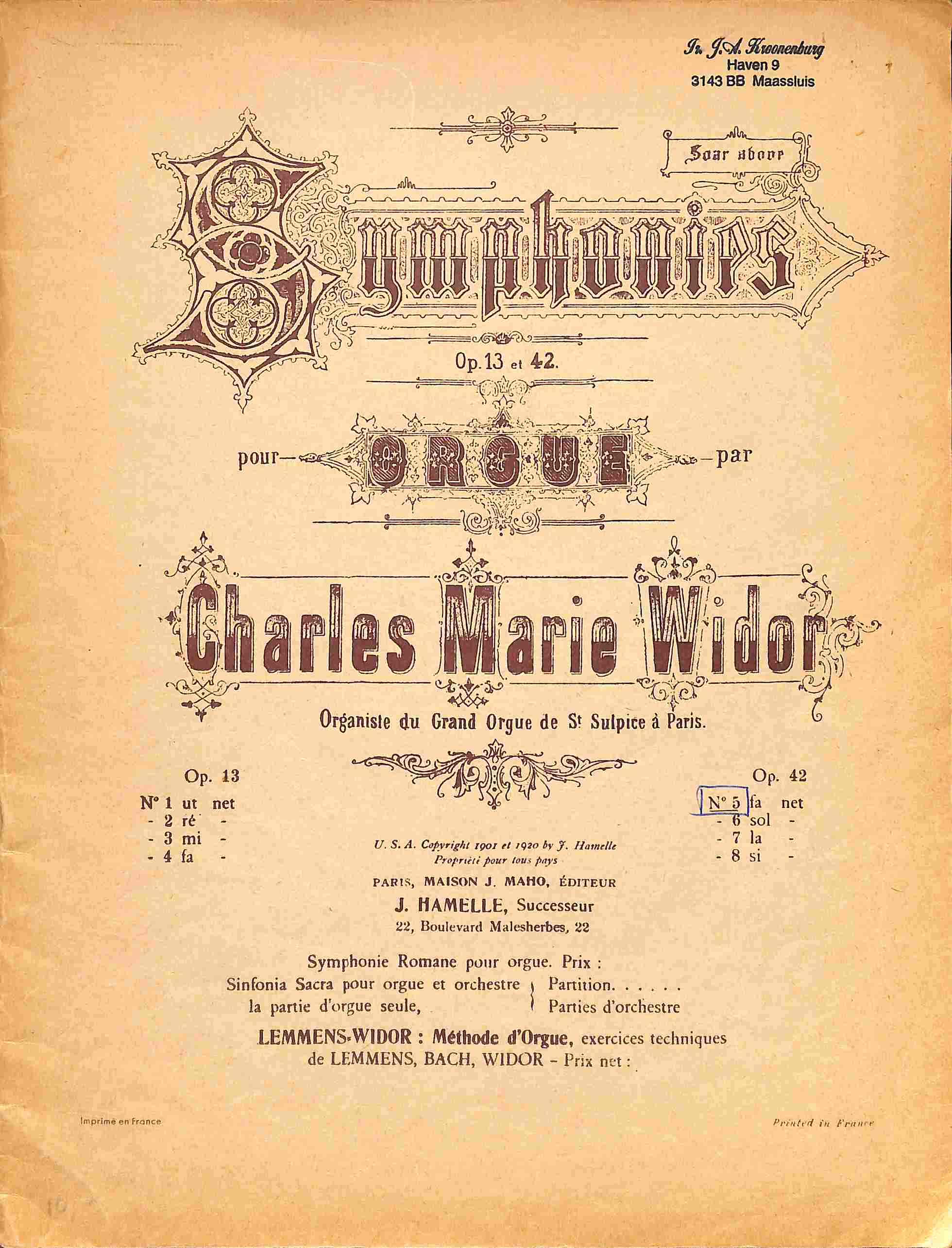 Symphonie no. 5 fa - Tweedehands notenschrift
