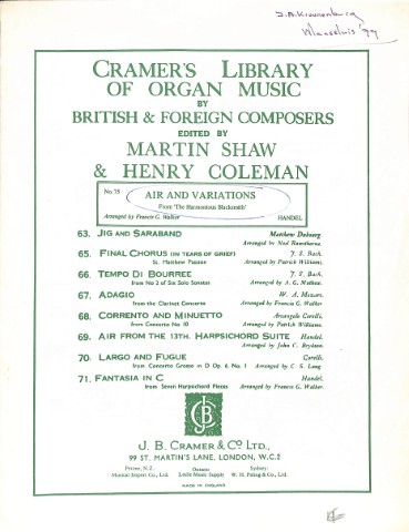 Cramer's Library of organ music - Tweedehands notenschrift